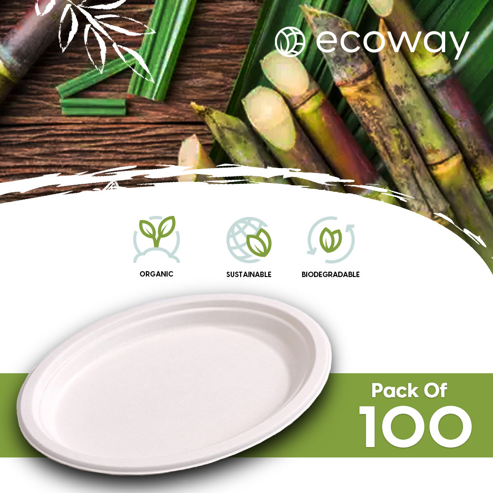 BAGASSE PLATE 10 X 8 INCH OVAL WHITE