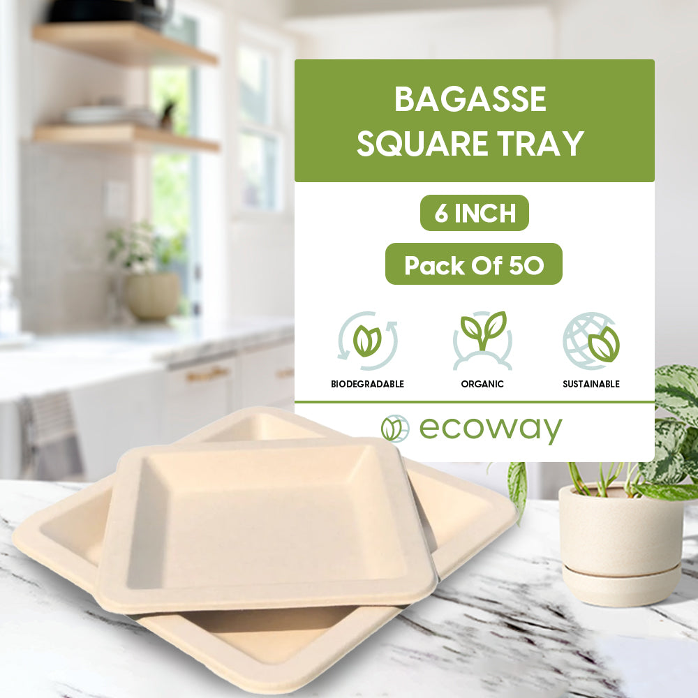BAGASSE PLATE 6 INCH SQUARE