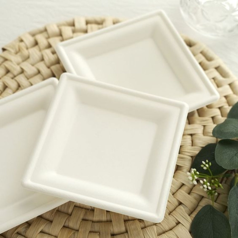 6 INCH-BAGASSE SQUARE TRAY-WHITE- PACK OF 500 PCS