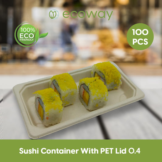 BAGASSE SUSHI TRAY 0.4 WITH PET LID