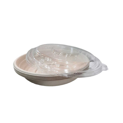 24 OZ-BAGASSE ROUND CONTAINER WITH PET LID-NATURAL- PACK OF 300 PCS