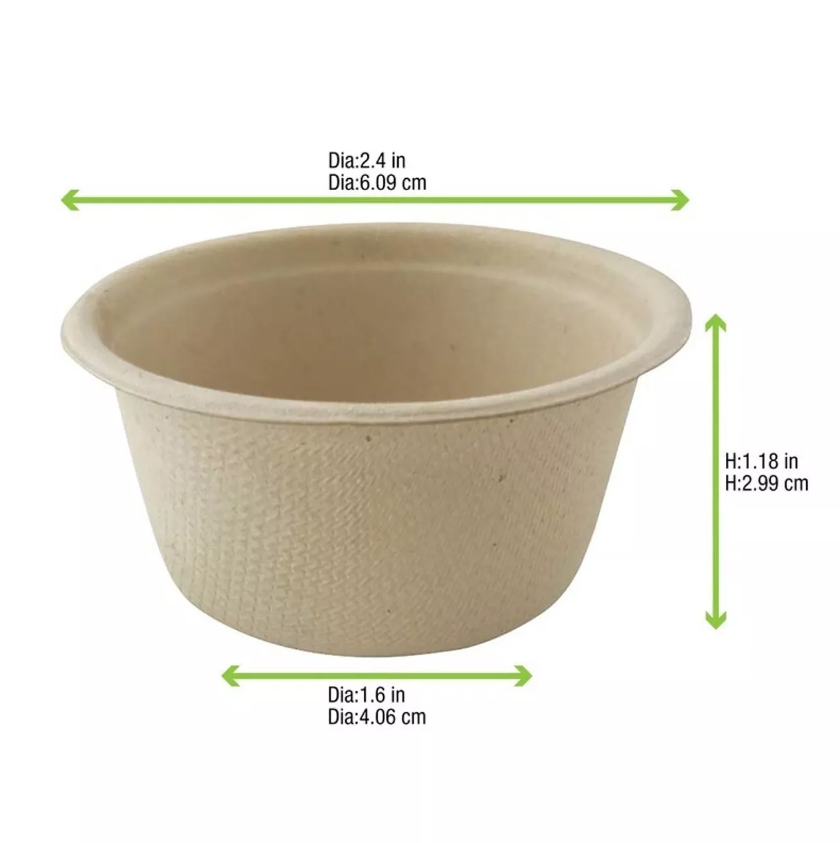 2 OZ BAGASSE SAUCE CONTAINER WITH PET LID-PACK OF 2000 PCS