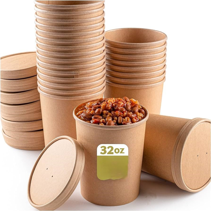 KRAFT SOUP TUB WITH PAPER LID-BROWN- PACK OF 500 PCS