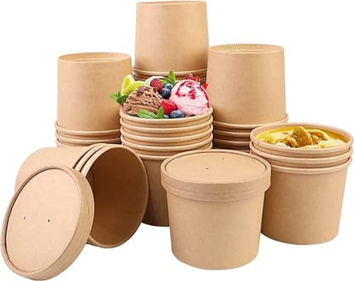 KRAFT SOUP TUB WITH PAPER LID-BROWN- PACK OF 500 PCS