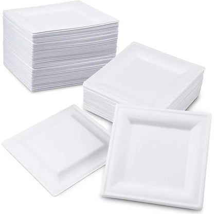 8 INCH-BAGASSE SQUARE TRAY-WHITE- PACK OF 500 PCS