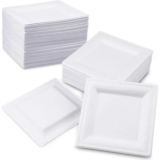 BAGASSE PLATE 6 INCH SQUARE WHITE - CARTON OF 500 PCS