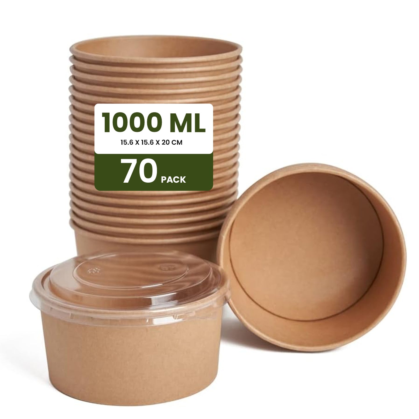 ecoway Compostable Heavy Duty Made Of Paper - [34 Ounce - 1000 Ml] Disposable Bowls Eco-Friendly Biodegradable Perfect For Salad, Soup, Dessert, Hot or Cold Use, Brown