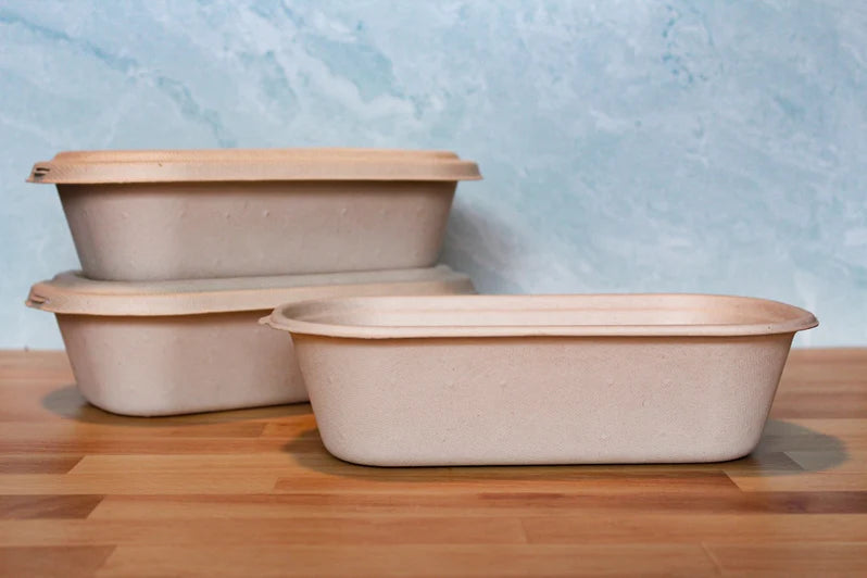 800 ML-BAGASSE  FOOD BOX WITH LID-NATURAL- PACK OF 500 PCS