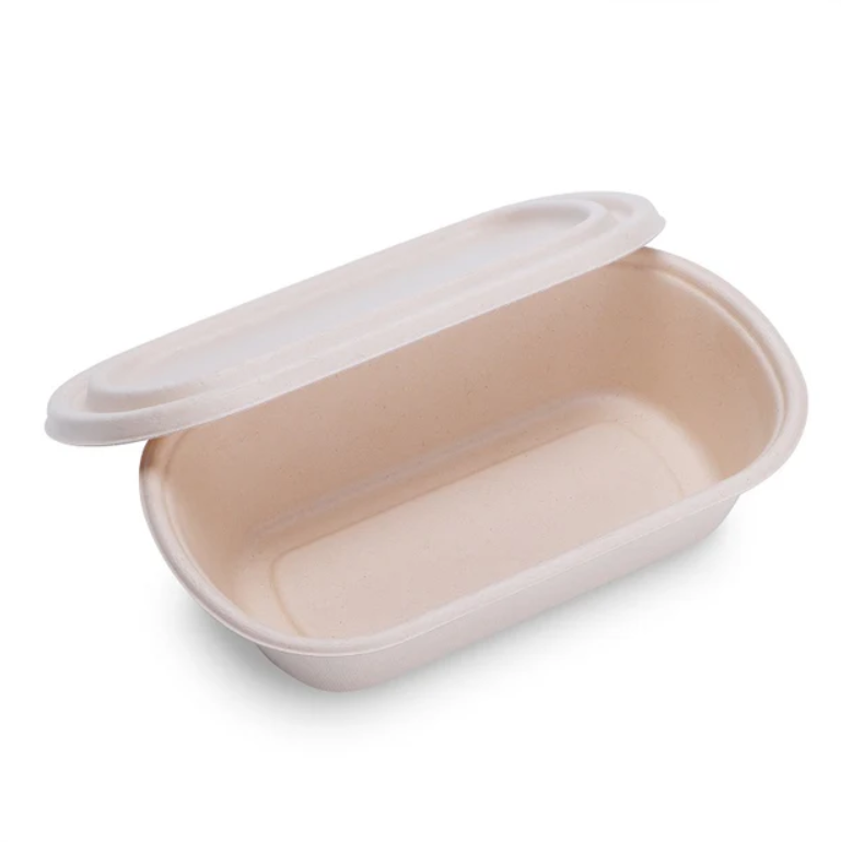 BAGASSE 800 ML FOOD BOX WITH LID NATURAL CARTON OF 200 PCS