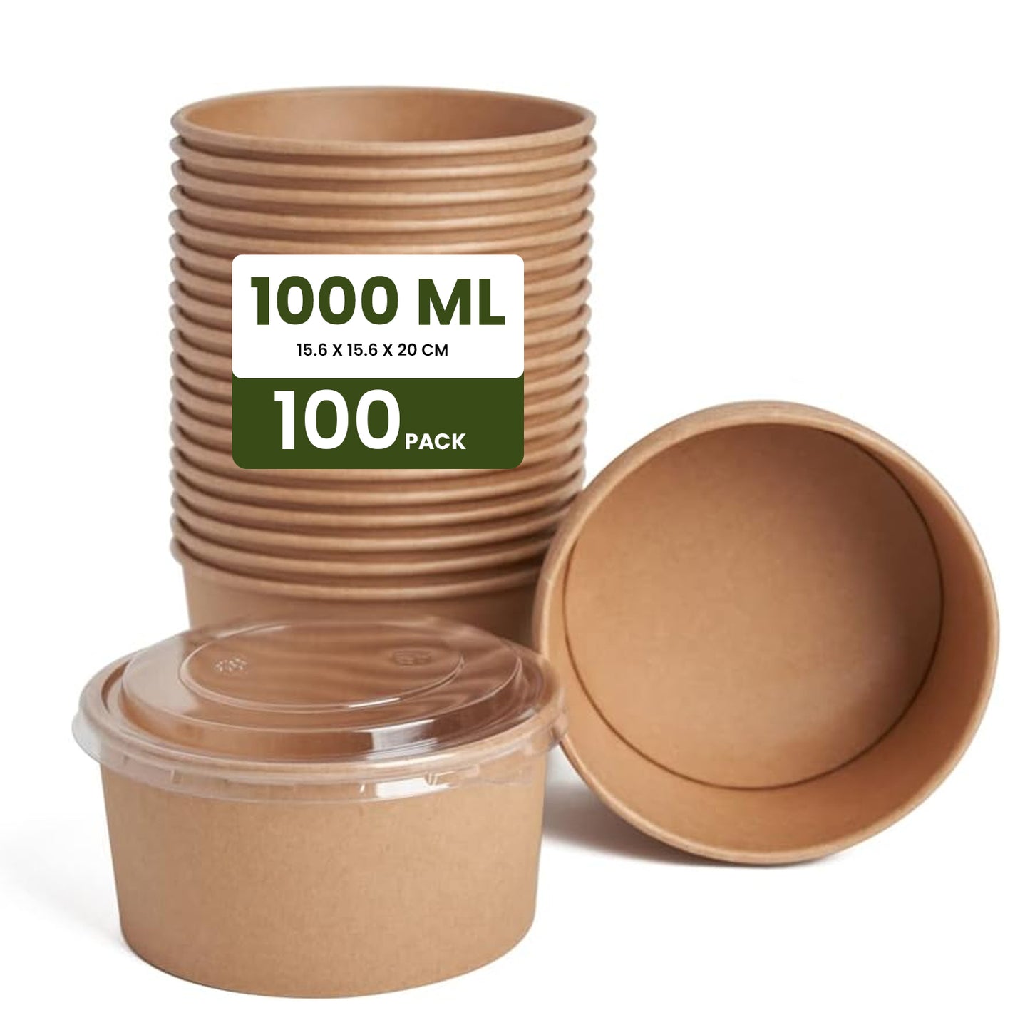 ecoway Compostable Heavy Duty Made Of Paper - [34 Ounce - 1000 Ml] Disposable Bowls Eco-Friendly Biodegradable Perfect For Salad, Soup, Dessert, Hot or Cold Use, Brown