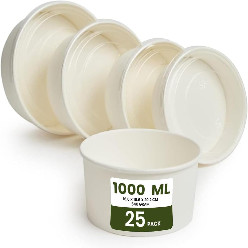 ecoway Compostable Heavy Duty Made Of Paper - [34 Ounce - 1000 Ml] Disposable Bowls Eco-Friendly Biodegradable Perfect For Salad, Soup, Dessert, Hot or Cold Use, Brown