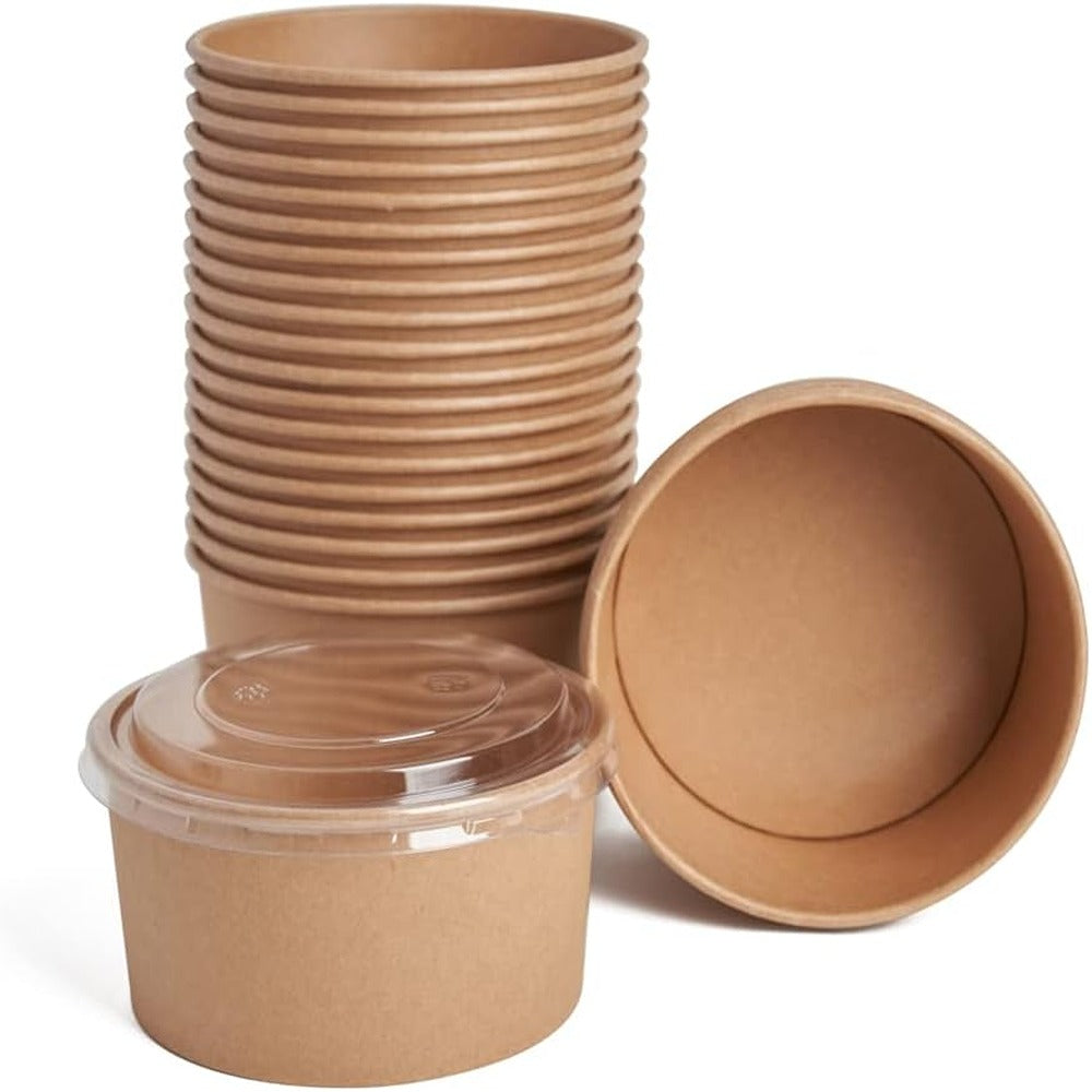 ecoway Compostable Heavy Duty Made Of Paper - [34 Ounce - 1000 Ml] Disposable Bowls Eco-Friendly Biodegradable Perfect For Salad, Soup, Dessert, Hot or Cold Use, Brown