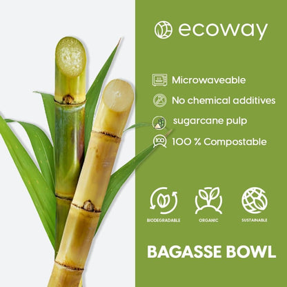 ecoway Compostable Heavy Duty Made Of Bagasse Cane Fibers - [12 Ounce - 350 Ml, Pack Of 50] Disposable Bowls Eco-Friendly Biodegradable Perfect For Salad, Soup, Dessert, Hot or Cold Use, White