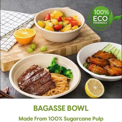 ecoway Compostable Heavy Duty Made Of Bagasse Cane Fibers - [12 Ounce - 350 Ml, Pack Of 50] Disposable Bowls Eco-Friendly Biodegradable Perfect For Salad, Soup, Dessert, Hot or Cold Use, White