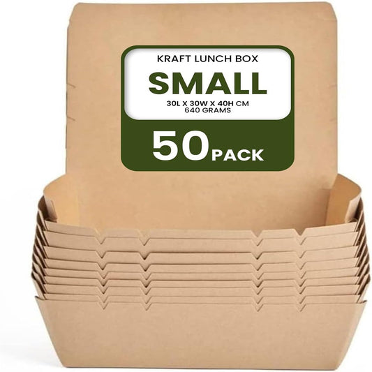 Ecoway Small Kraft Lunch Box Without Window Food Container Made With Craft Paper For Meals & Dessert, Take Away Container, Disposable, Eco-friendly, Compostable - Pack Of 50, Brown