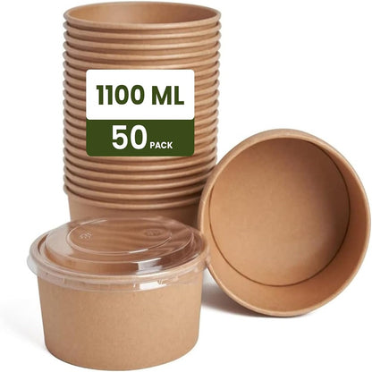 Ecoway Compostable Heavy Duty Made Of Paper - [38 Ounce - 1100 Ml, Pack Of 50] Disposable Bowls Eco-Friendly Biodegradable Perfect For Salad, Soup, Dessert, Hot or Cold Use