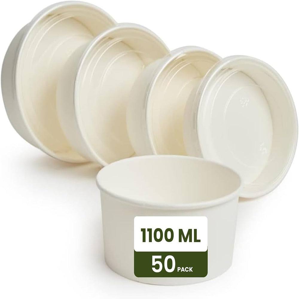 Ecoway Compostable Heavy Duty Made Of Paper - [38 Ounce - 1100 Ml, Pack Of 50] Disposable Bowls Eco-Friendly Biodegradable Perfect For Salad, Soup, Dessert, Hot or Cold Use