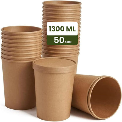 ecoway Paper Disposable Cups 32 Oz Ice Cream Cup Without Lid Eco-Friendly Desert Bowls Hot Or Cold Food Cups, Tea Cup, Coffee Cup Biodegradable Party Supplies, Yogurt Take Outs, Brown