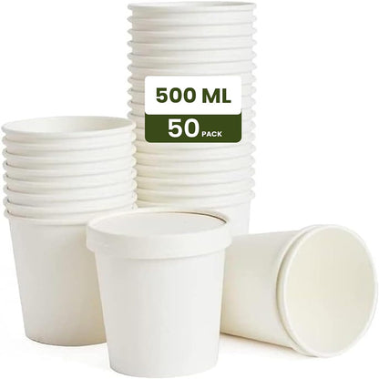 ecoway Paper Disposable Cups 8 Oz - Ice Cream Cup Without Lid Eco-Friendly Desert Bowls Hot Or Cold Food Cups, Tea Cup, Coffee Cup Biodegradable Party Supplies, Yogurt Take Outs, White