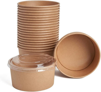 ecoway Compostable Heavy Duty Made Of Paper - [34 Ounce - 1000 Ml] Disposable Bowls Eco-Friendly Biodegradable Perfect For Salad, Soup, Dessert, Hot or Cold Use, Brown