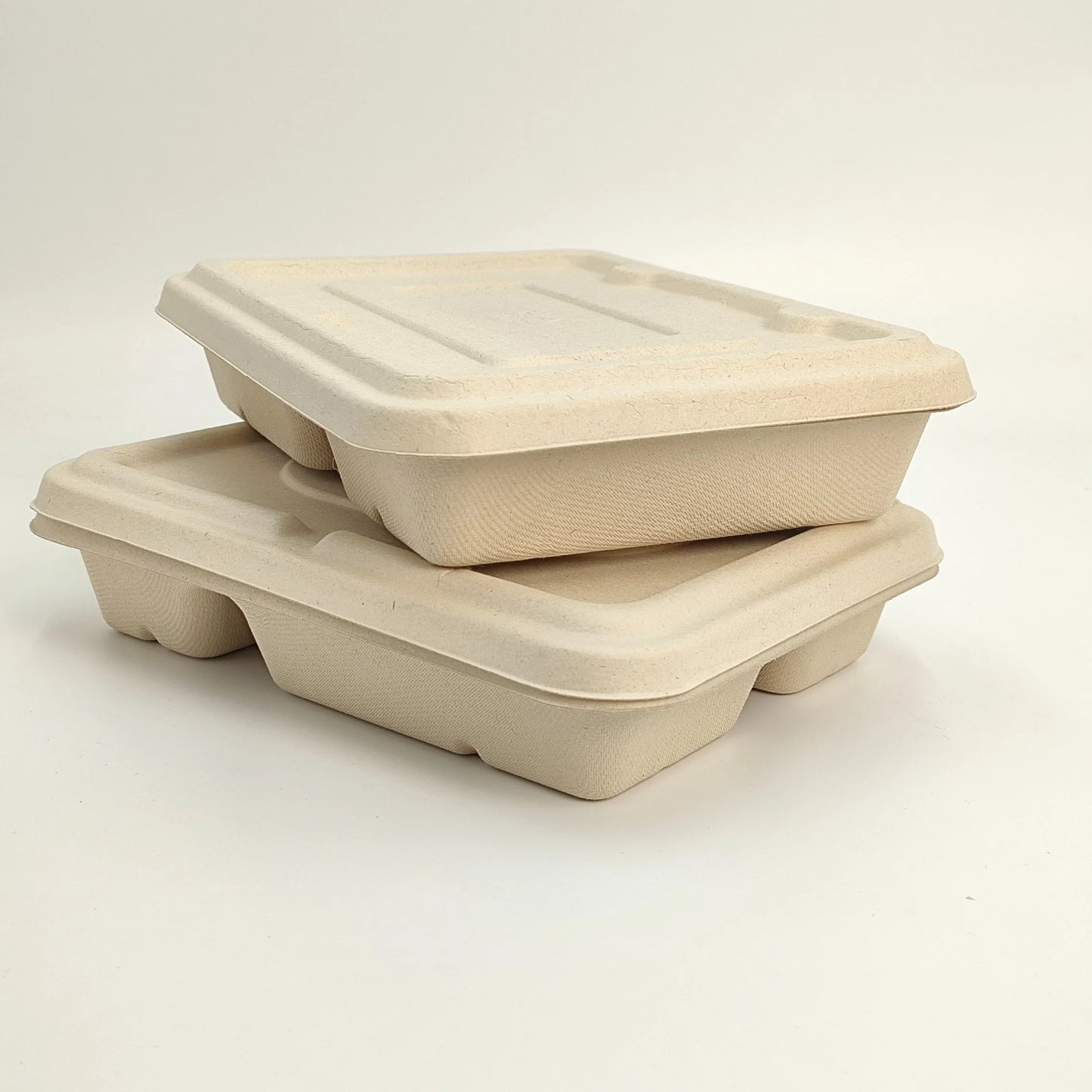 BAGASSE,4 COMPARTMENT FOOD TRAY WITH LID- PACK OF 200 PCS