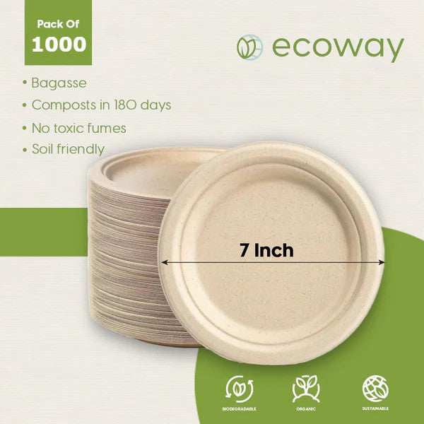 BAGASSE PLATE 7 INCH ROUND NATURAL-CARTON OF 1000 PCS