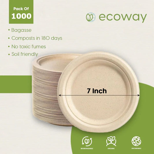 BAGASSE PLATE 7 INCH ROUND NATURAL-CARTON OF 1000 PCS
