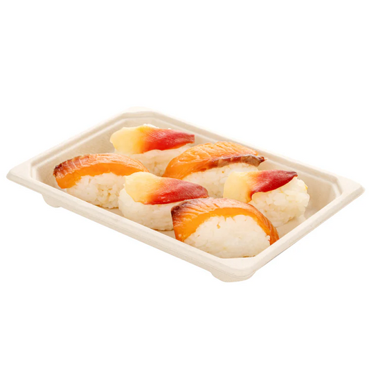 BAGASSE SUSHI TRAY 0.4 WITH PET LID-NATURAL- PACK OF 600 PCS