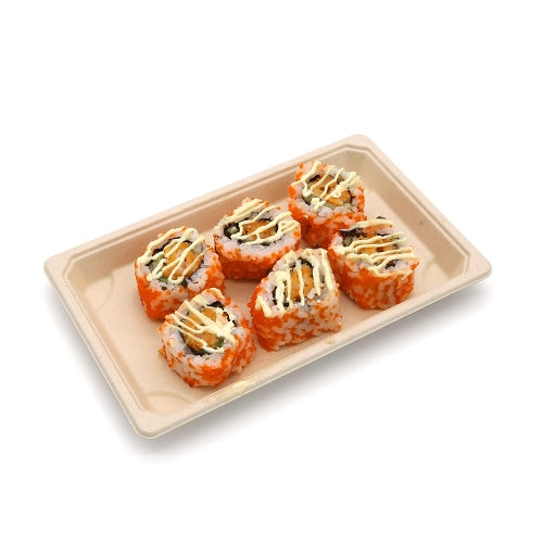 BAGASSE SUSHI TRAY 2.0 WITH PET LID-NATURAL-PACK OF 300 PCS