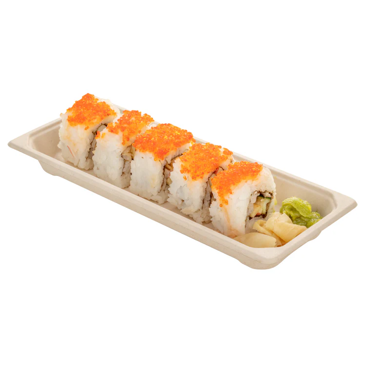 BAGASSE SUSHI TRAY 0.6 WITH PET LID-NATURAL- PACK OF 600 PCS