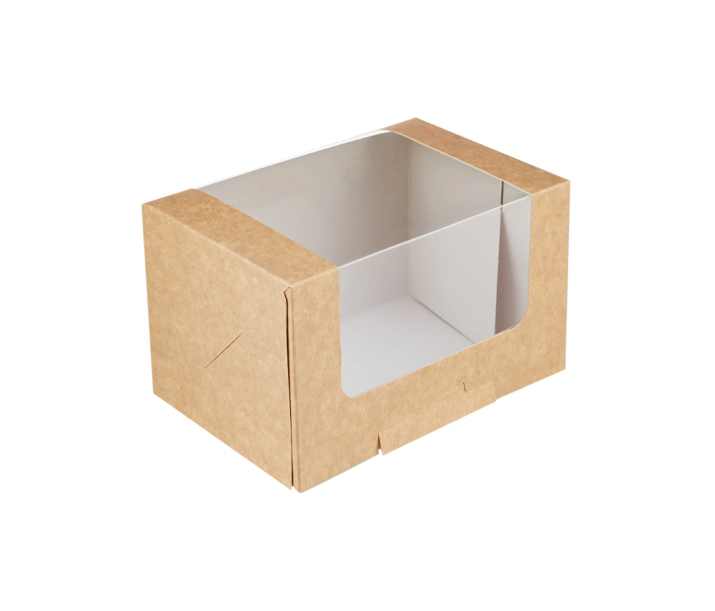 BROWN PAPER CAKE BOX W/ WINDOW - 16 X 11 X 10 CM- PACK OF 50 PCS