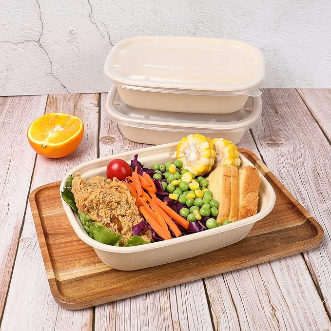 CR1000 RECTANGULAR BAGASSE CONTAINER WITH PET LID-PACK OF 300 PCS