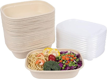 CR1400 RECTANGULAR BAGASSE CONTAINER WITH PET LID-PACK OF 300 PCS