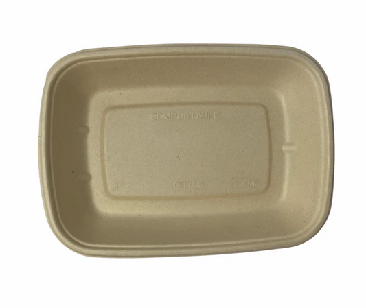 CR750 RECTANGULAR BAGASSE CONTAINER WITH PET LID-PACK OF 300 PCS