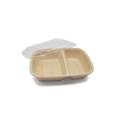 CR900-2 COMPARTMENT RECTANGULAR BAGASSE CONTAINER WITH PET LID-PACK OF 300 PCS