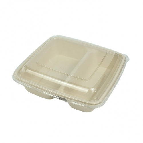 CS 1000-2 COMPARTMENT SQUARE BAGASSE CONTAINER WITH PET LID-PACK OF 300 PCS