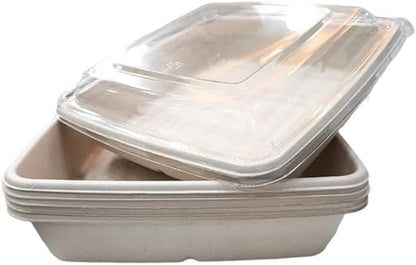 CS 1000 SQUARE BAGASSE CONTAINER WITH PET LID-PACK OF 300 PCS