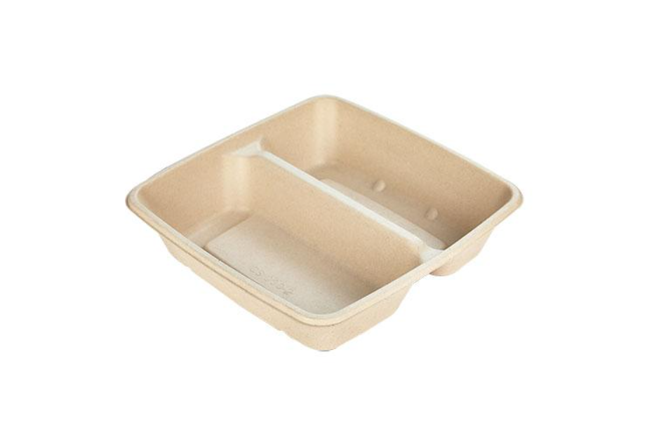 CS 1000-2 COMPARTMENT SQUARE BAGASSE CONTAINER WITH PET LID-PACK OF 300 PCS