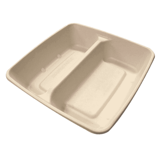 CS 1000-2 COMPARTMENT SQUARE BAGASSE CONTAINER WITH PET LID-PACK OF 300 PCS