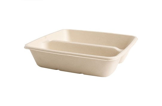 CS 1000-2 COMPARTMENT SQUARE BAGASSE CONTAINER WITH PET LID-PACK OF 300 PCS