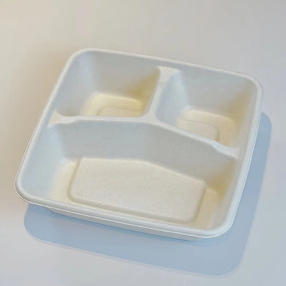 CS 1000-3 COMPARTMENT SQUARE BAGASSE CONTAINER WITH PET LID-PACK OF 300 PCS