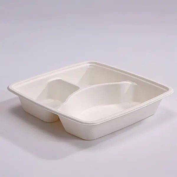 CS 1000-3 COMPARTMENT SQUARE BAGASSE CONTAINER WITH PET LID-PACK OF 300 PCS