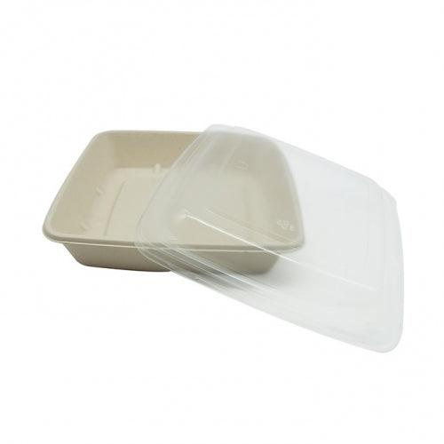 CS 1000 SQUARE BAGASSE CONTAINER WITH PET LID-PACK OF 300 PCS