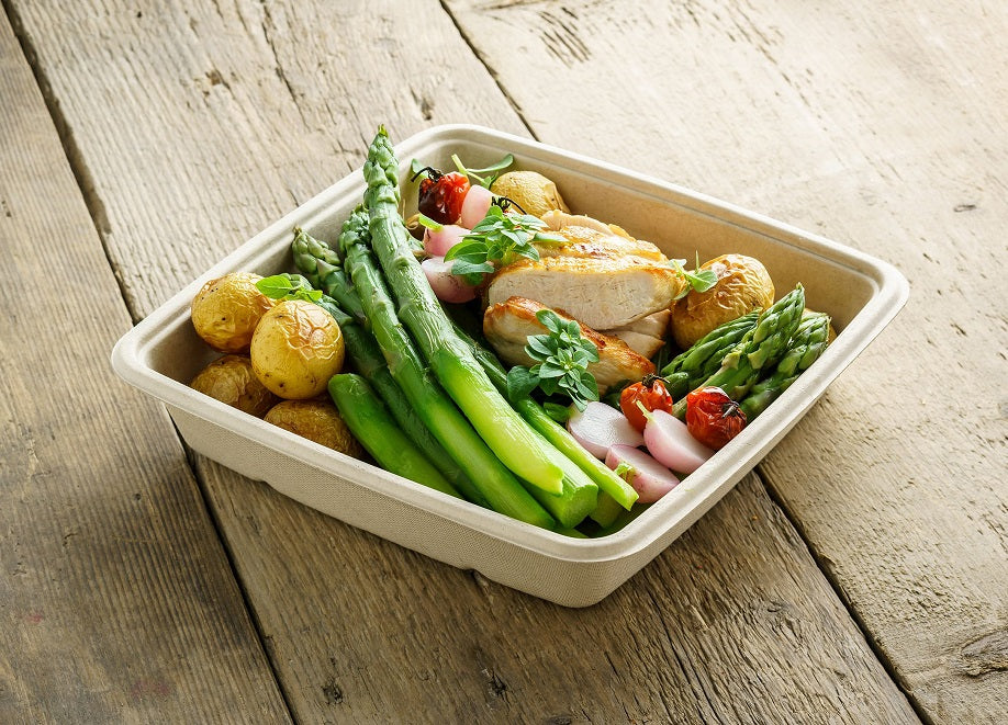 CS 1400-SQUARE BAGASSE CONTAINER WITH PET LID-PACK OF 300 PCS