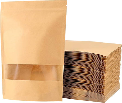 KRAFT STANDUP POUCH W/ WINDOW (M)- PACK OF 500 PCS