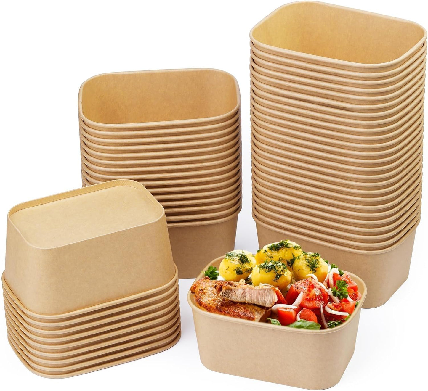 KRAFT RECTANGULAR SALAD BOWL WITH PAPER LID- 1000ML- PACK OF 300 PCS