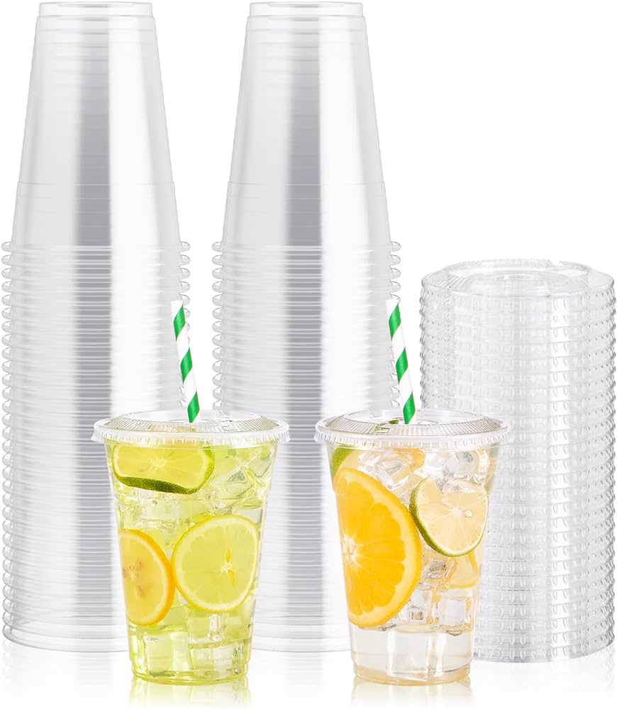 PLA CLEAR CUPS WITH FLAT LID - PACK OF 1000 PCS