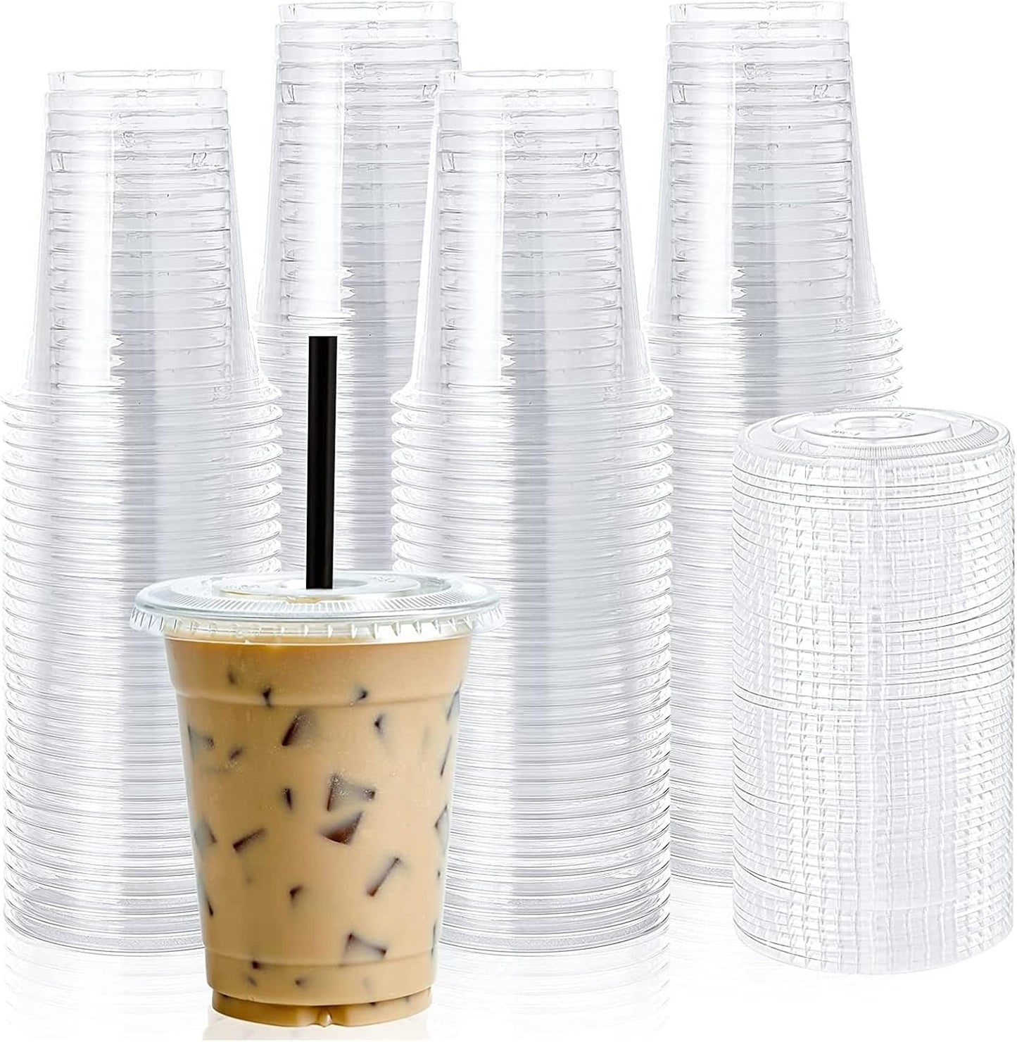 PLA CLEAR CUPS WITH FLAT LID - PACK OF 1000 PCS