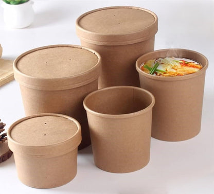 KRAFT SOUP TUB WITH PAPER LID-BROWN- PACK OF 500 PCS