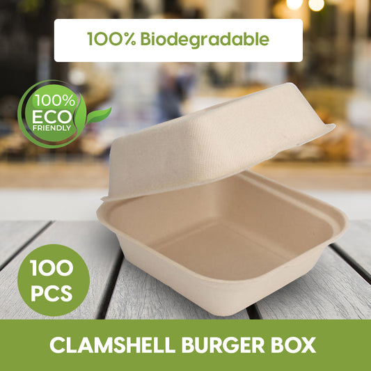 BAGASSE CLAMSHELL LUNCH BOX 10 INCH